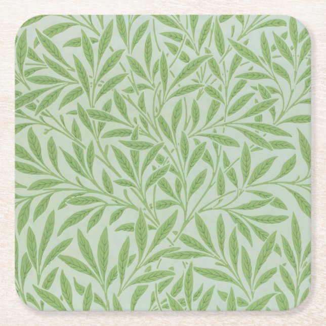 William Morris Willow Flower Classic Grön Underlägg Papper Kvadrat (Framsidan)