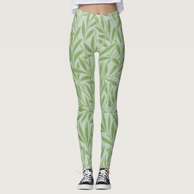 William Morris Willow Flower Classic Grönt Leggings (Framsida)