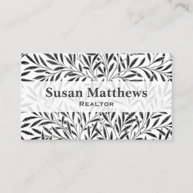 William Morris Willow Mönster, Grått / Grått & Whi Visitkort (Framsida)