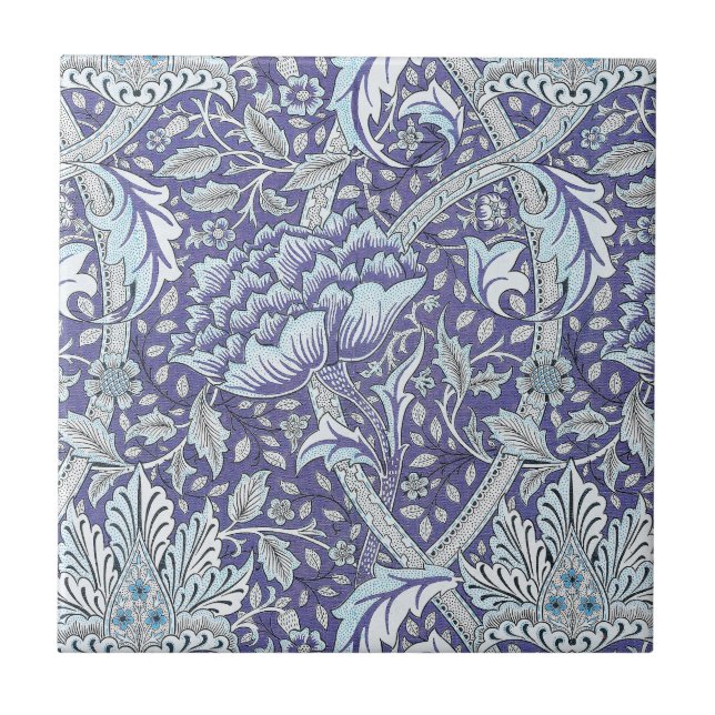 William Morris Windrush Blått Mönster Blommig Kakelplatta (Framsidan)