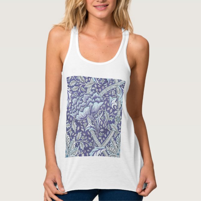 William Morris Windrush Blått Mönster Blommig Linne Med Racerback (Framsida)