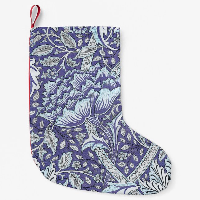 William Morris Windrush Blått Mönster Blommig Liten Julstrumpa (Framsidan)