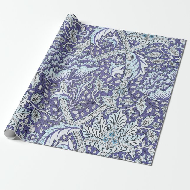 William Morris Windrush Blått Mönster Blommig Presentpapper (Utrullad)