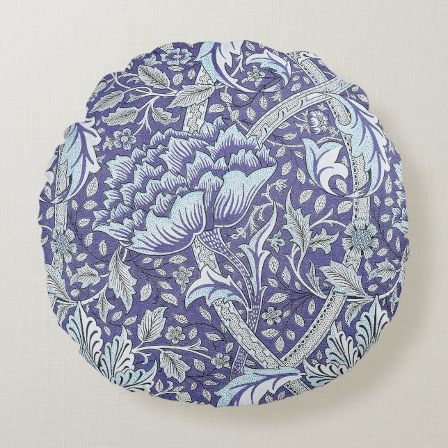 William Morris Windrush Blått Mönster Blommig Rund Kudde (Framsidan)