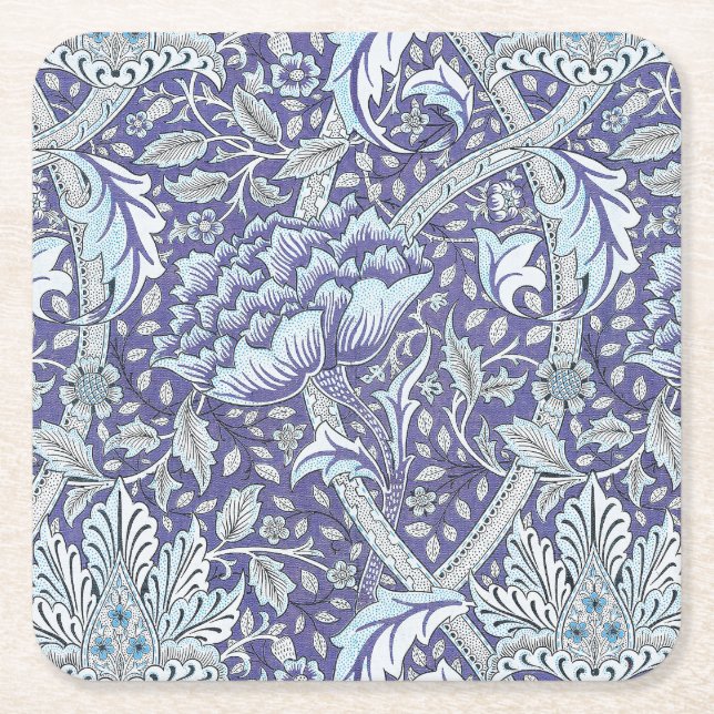 William Morris Windrush Blått Mönster Blommig Underlägg Papper Kvadrat (Framsidan)