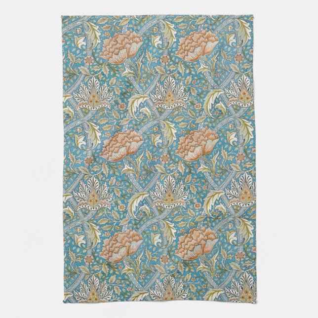 William Morris Windrush Blommönster Blå Kökshandduk (Vertikal)
