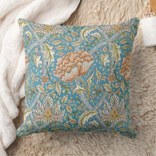 William Morris Windrush Blommönster Blå Kudde