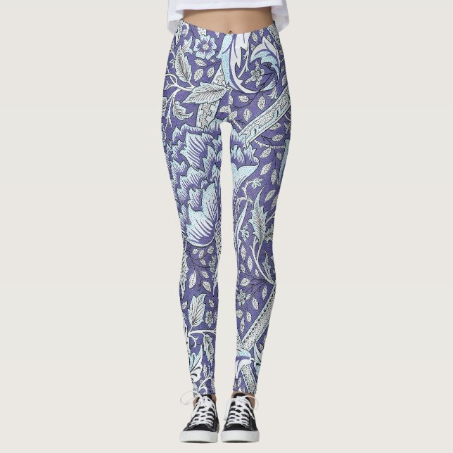 William Morris Windrush Blue blommigt blommor Leggings (Framsida)