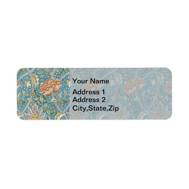 William Morris Windrush Floral Pattern Blue Returadress Etikett (Framsidan)