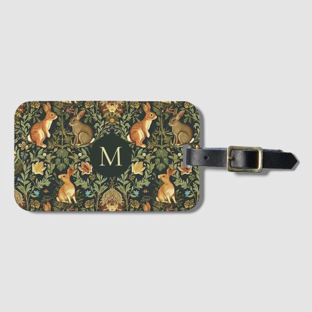 William Morris Woodland Blommigt Rabbits jul Bagagebricka (Framsida horisontal)