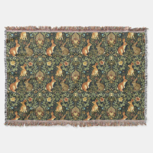 William Morris Woodland Blommigt Rabbits jul Filt