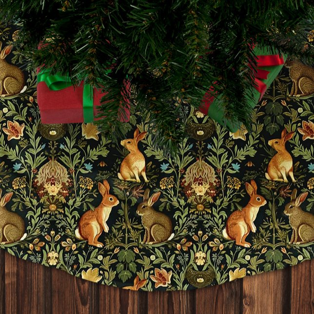 William Morris Woodland Blommigt Rabbits jul Julgransmatta Borstad Polyester (Skapare uppladdad)