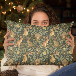 William Morris Woodland Blommigt Rabbits jul Lumbarkudde