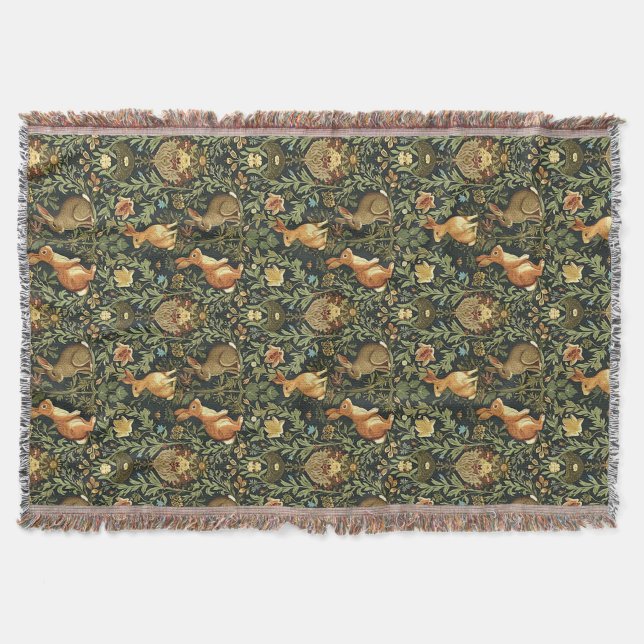 William Morris Woodland Floral Rabbits Christmas Filt (Framsidan)