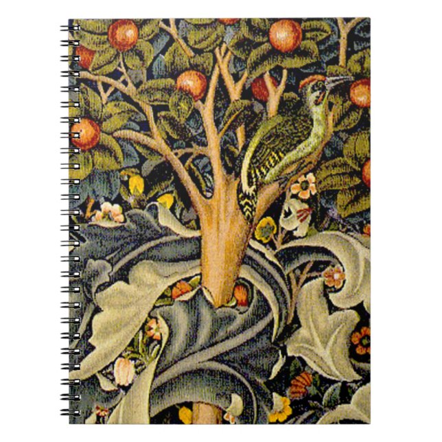 William Morris Woodpecker Tapestry Arts & Crafts Anteckningsbok Med Spiral (Framsidan)