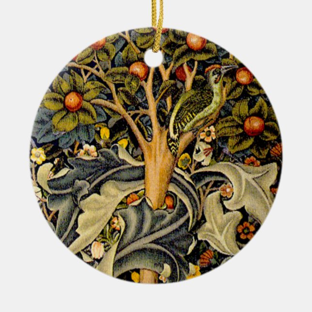 William Morris Woodpecker Tapestry Arts & Crafts Julgransprydnad Keramik (Framsidan)