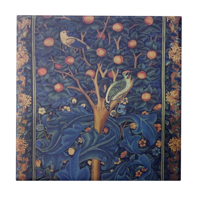 William Morris Woodpecker Tapestry Arts & Crafts Kakelplatta (Framsidan)