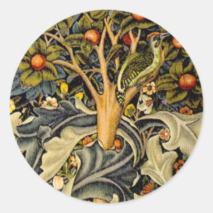 William Morris Woodpecker Tapestry Arts & Crafts Runt Klistermärke
