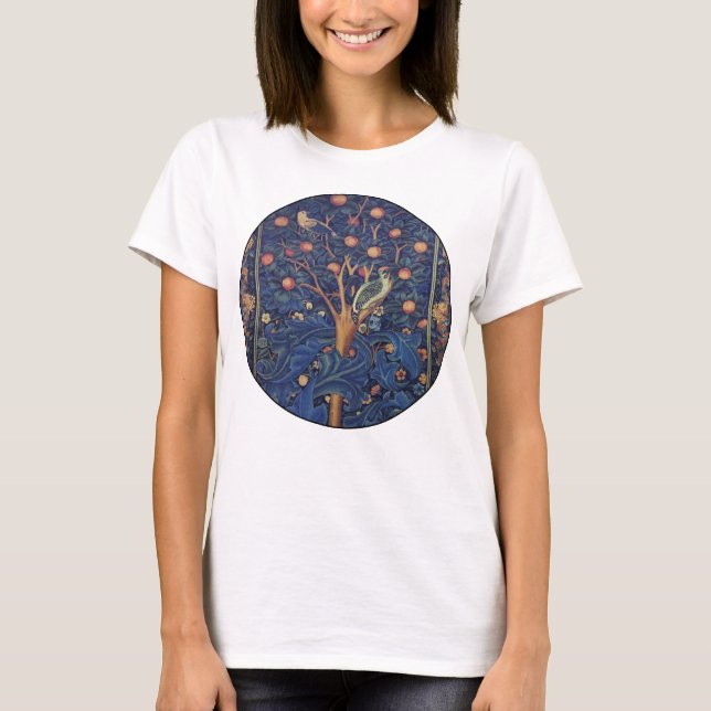 William Morris Woodpecker Tapestry Arts & Crafts T Shirt (Framsida)