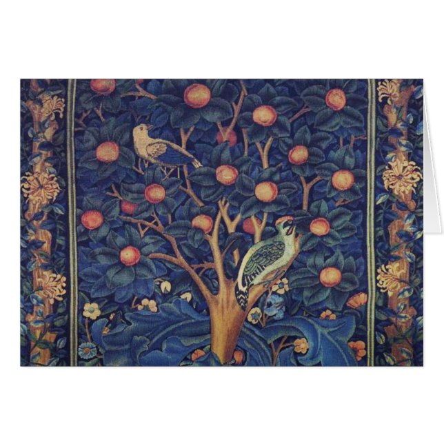 William Morris Woodpecker Tapestry Birds Blommigt Hälsningskort (Framsidan Horizontal)