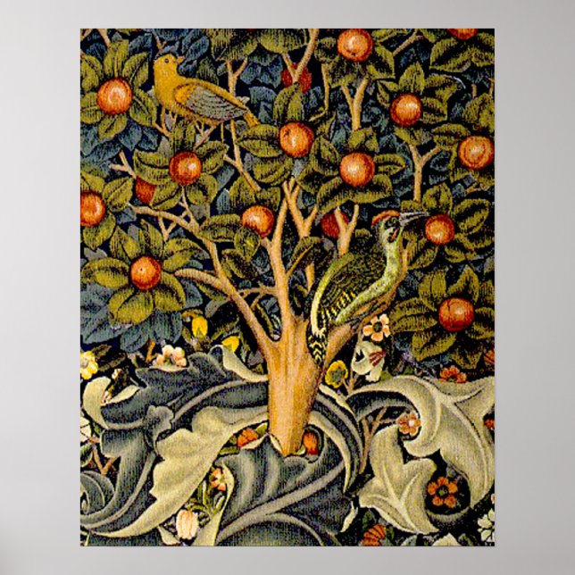William Morris Woodpecker Tapestry Birds Blommigt Poster (Framsidan)