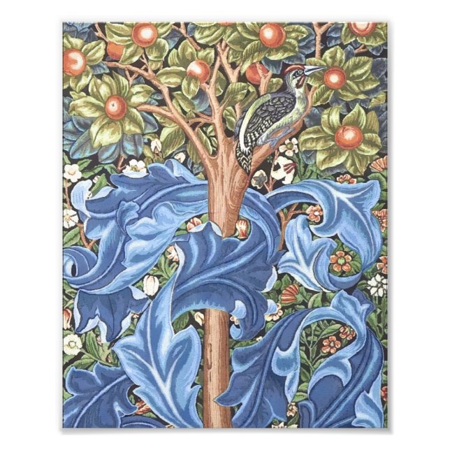 William Morris Woodpecker Tapestry Blommigt Vintag Fototryck (Framsidan)