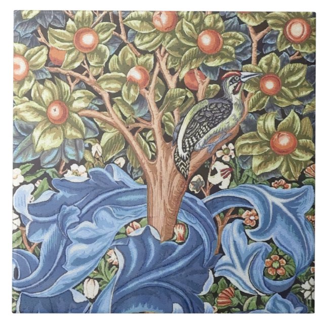 William Morris Woodpecker Tapestry Blommigt Vintag Kakelplatta (Framsidan)