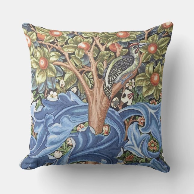 William Morris Woodpecker Tapestry Blommigt Vintag Kudde (Framsida)