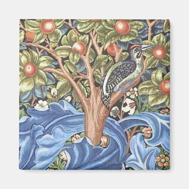 William Morris Woodpecker Tapestry Blommigt Vintag Magnet (Framsidan)