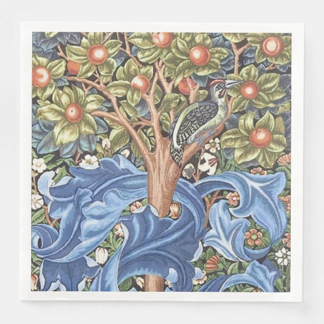 William Morris Woodpecker Tapestry Blommigt Vintag Pappersservett (Framsida)