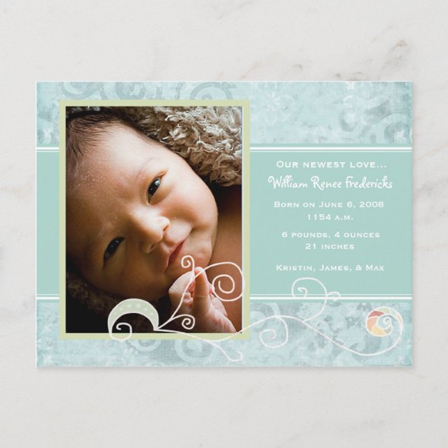 William Renee Birth Announcement Meddelande Vykort (Framsida)
