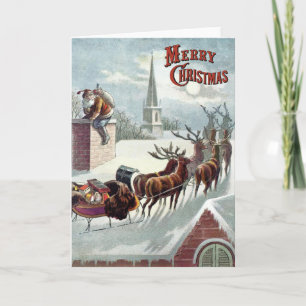 William Roger snö - vintage Santa och Sleigh Helgkort