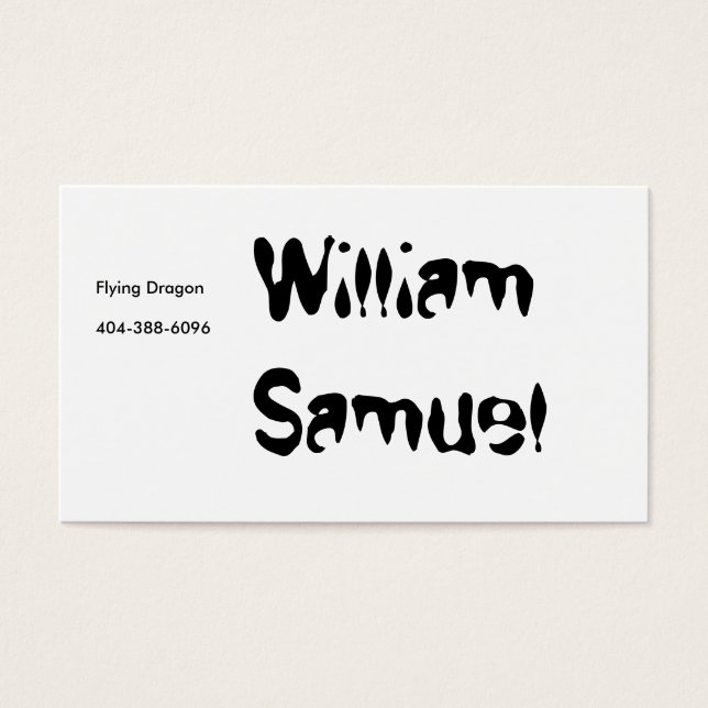 William Samuel, Flies Dragon Visitkort (Framsidan)