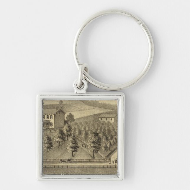 William Schrader bosättning Fyrkantig Silverfärgad Nyckelring (Framsidan)