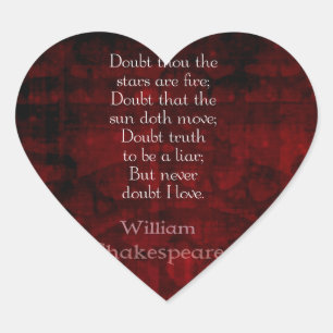 William Shakespeare Berömd Kärlek Quote Hjärtformat Klistermärke