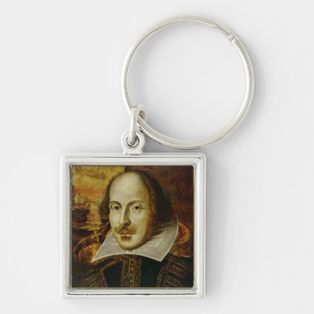 William Shakespeare Keychain Fyrkantig Silverfärgad Nyckelring (Framsidan)