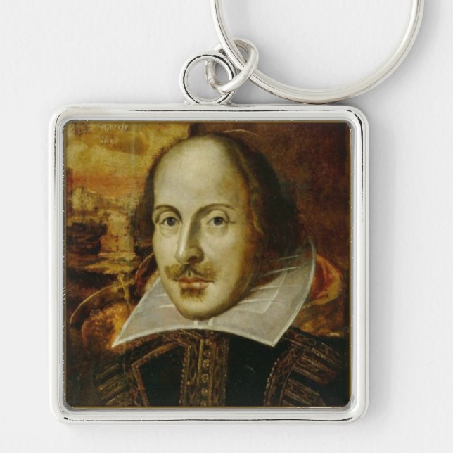 William Shakespeare Keychain Fyrkantig Silverfärgad Nyckelring (Framsidan)