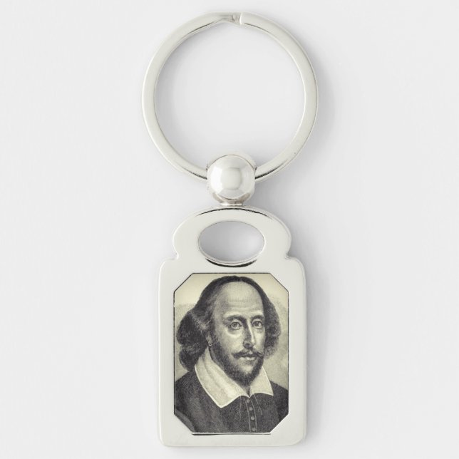 William Shakespeare Keychain Rektangulärt Silverfärgad Nyckelring (Framsidan)