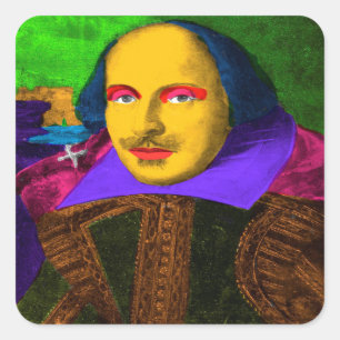 William Shakespeare Pop Art Fyrkantigt Klistermärke