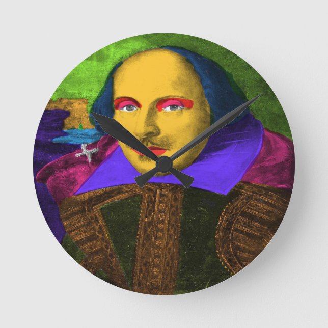 William Shakespeare Pop Art Rund Klocka (Framsida)