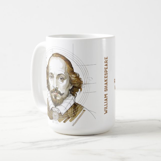 William Shakespeare porträtt illustration Guld Kaffemugg (Framsida vänster)