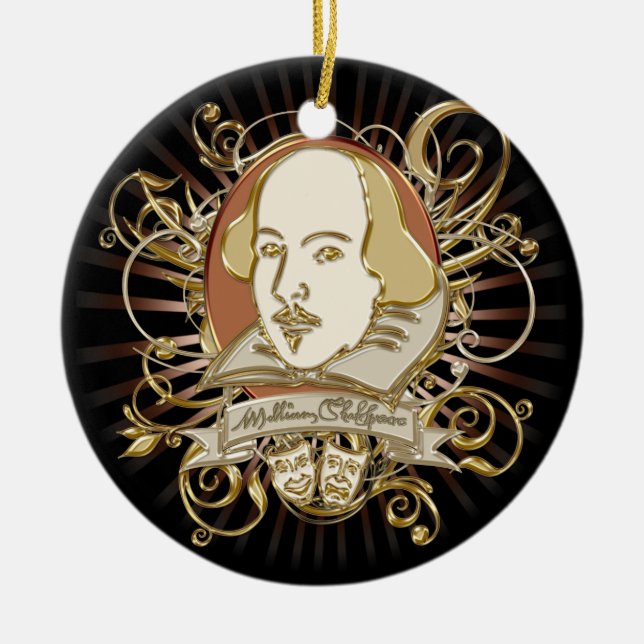 William Shakespeare vapensköld (guld) Julgransprydnad Keramik (Framsidan)