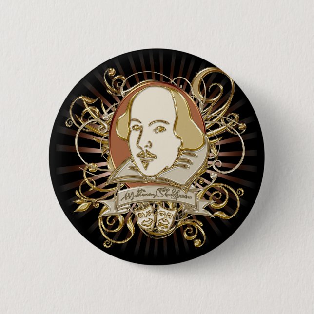 William Shakespeare vapensköld (guld) Knapp (Framsida)