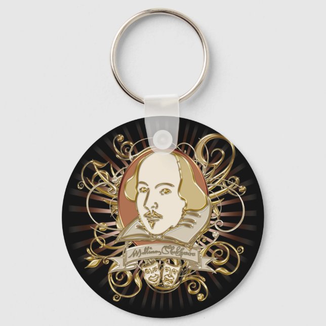 William Shakespeare Vapensköld (Guld) Nyckelring (Framsida)