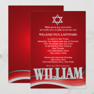 William Steel Wave Red Pub Mitzvah Inbjudningar