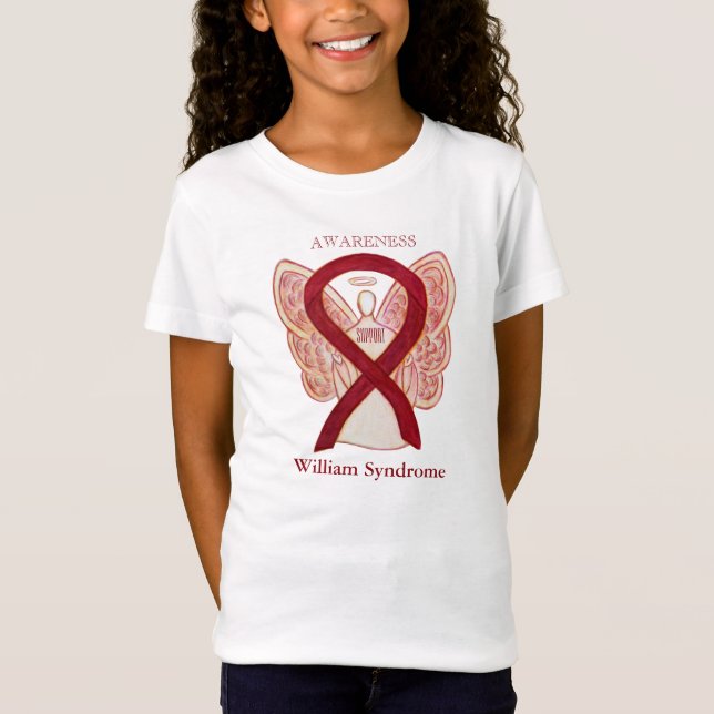 William Syndrome Burgundy Awareness Ribbon Shirt T (Framsida)