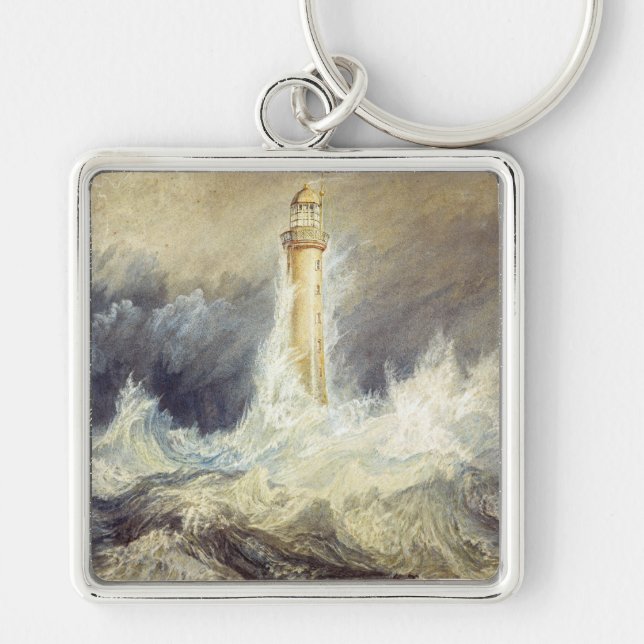 William Turner - Bell Rock Lighthouse Fyrkantig Silverfärgad Nyckelring (Framsidan)