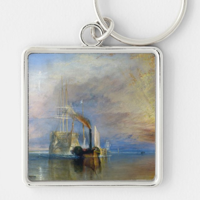 William Turner - The Fighting Temeraire Fyrkantig Silverfärgad Nyckelring (Framsidan)