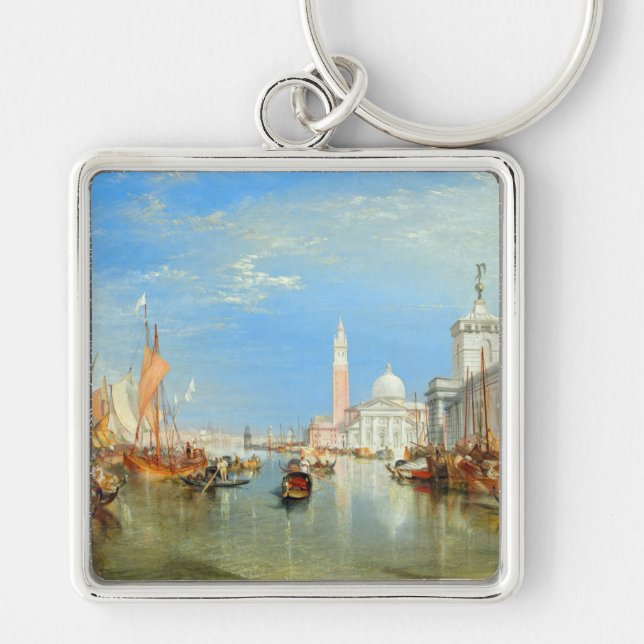 William Turner - Venedig, Dogana & San Giorgio Fyrkantig Silverfärgad Nyckelring (Framsidan)