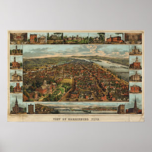 Williams karta i Harrisburg, PA (1855), återtryck Poster